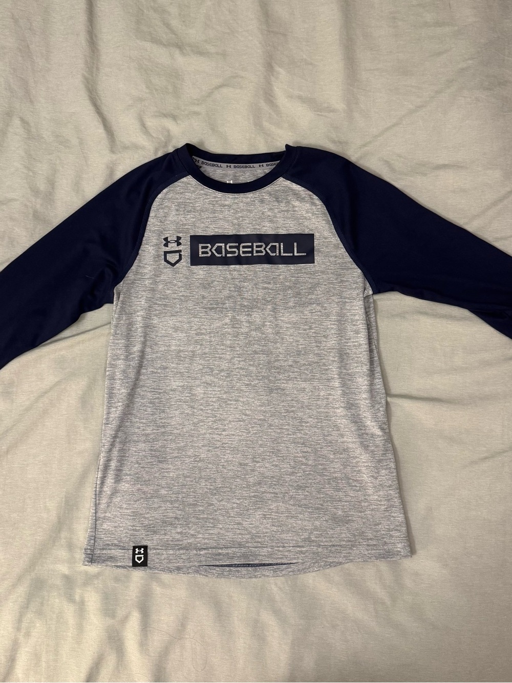 Under Armour Gray & Navy Long Sleeve Baseball Tee